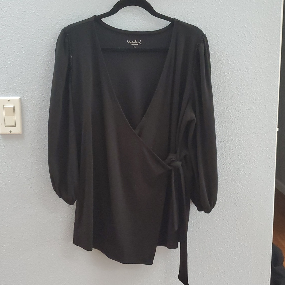 Isabel Black Wrap Maternity Blouse with Tie Detail